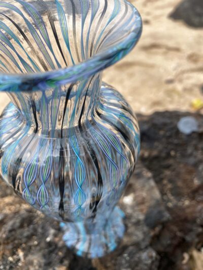 Fluted Blue/Black/Green Vase by Lucky Ryan Glass