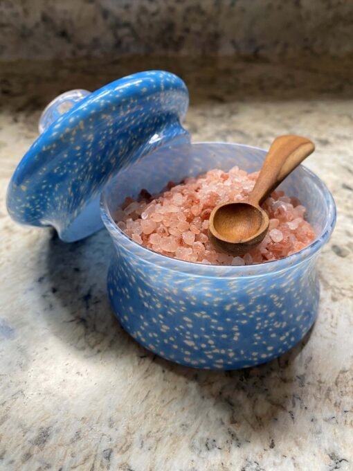 Salt Cellar with Hand-carved Wooden Tray and Spoon by Lucky Ryan Glass