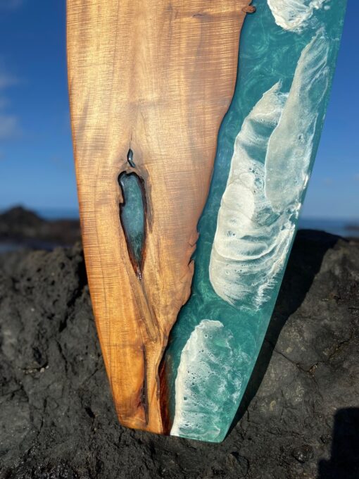 Koa Wood and Resin Six Foot Display Surfboard by Kolton Kallas