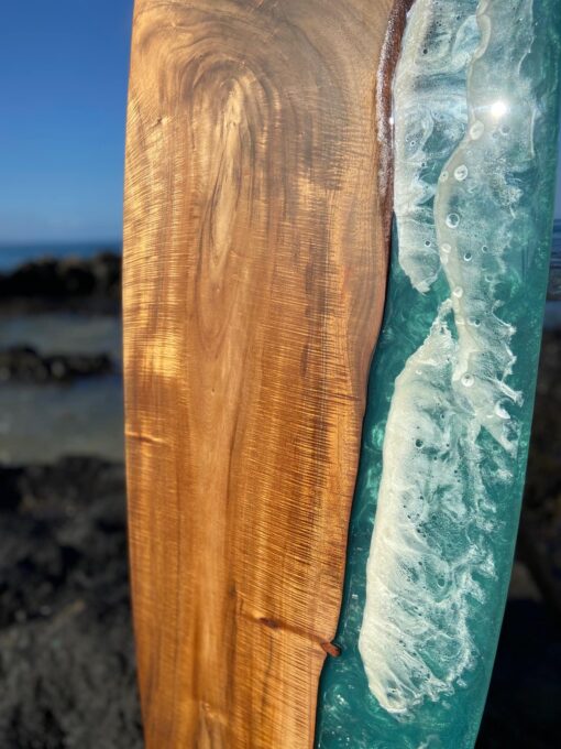 Koa Wood and Resin Six Foot Display Surfboard by Kolton Kallas