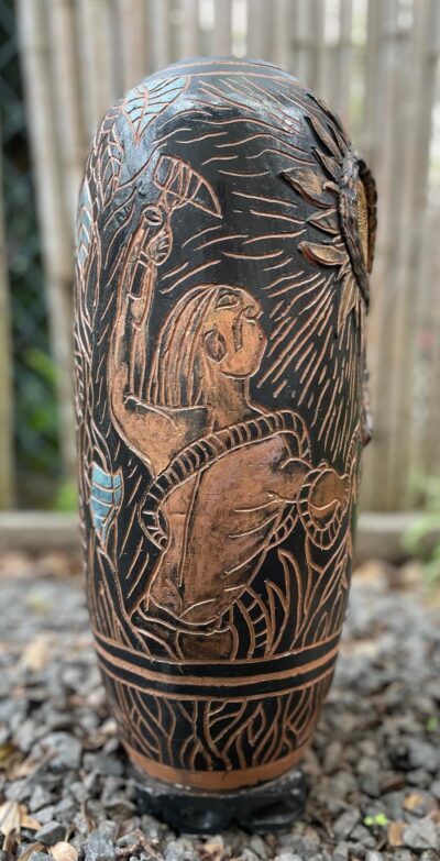 "Maui Captures the Sun" Sgraffito Vase by Yong Rhee - YSR06