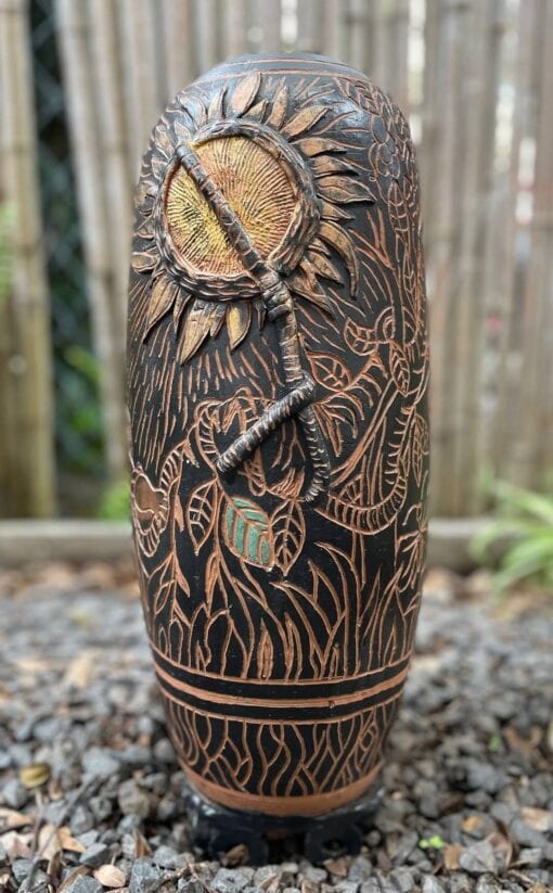 "Maui Captures the Sun" Sgraffito Vase by Yong Rhee - YSR06