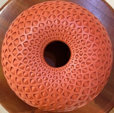 Burnt Orange Diamond Patterned Vessel with Inverted Rim by Michael Wisner