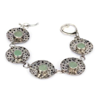 Round Silver Urchin Bracelet with Seafoam Sea Glass by Ingrid Lynch - TFJ004S