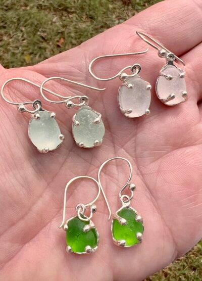 Assorted Silver Dangle Sea Glass Earrings by Ingrid Lynch - TFJ001