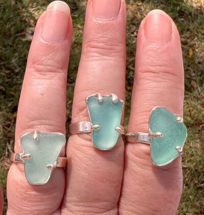 Assorted Organic Silver Turquoise Sea Glass Rings by Ingrid Lynch - TFJ009TQ