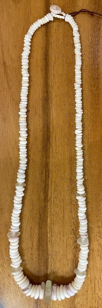 White and Purple Hawaiian Puka Shell Necklace with White Sea Glass by Pono Pukas - PANK1538