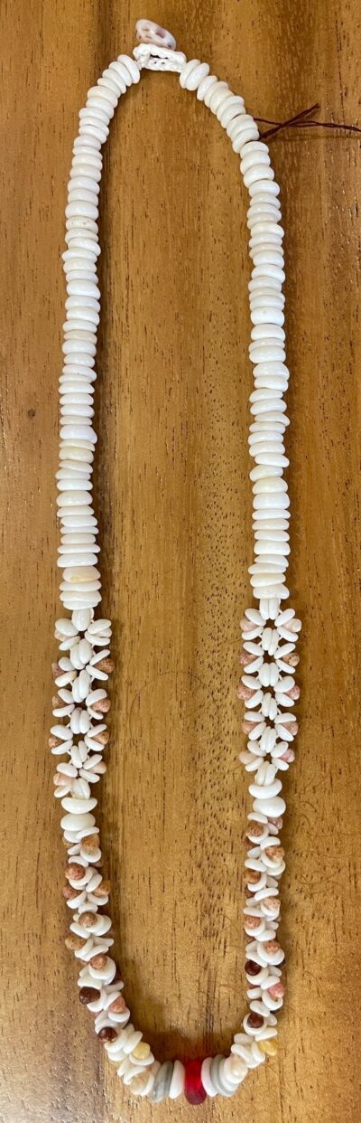 Hawaiian Puka Shell Neckalce with Kahelelani (Turban) Shells and Red Sea Glass by Pono Pukas - PANK1562