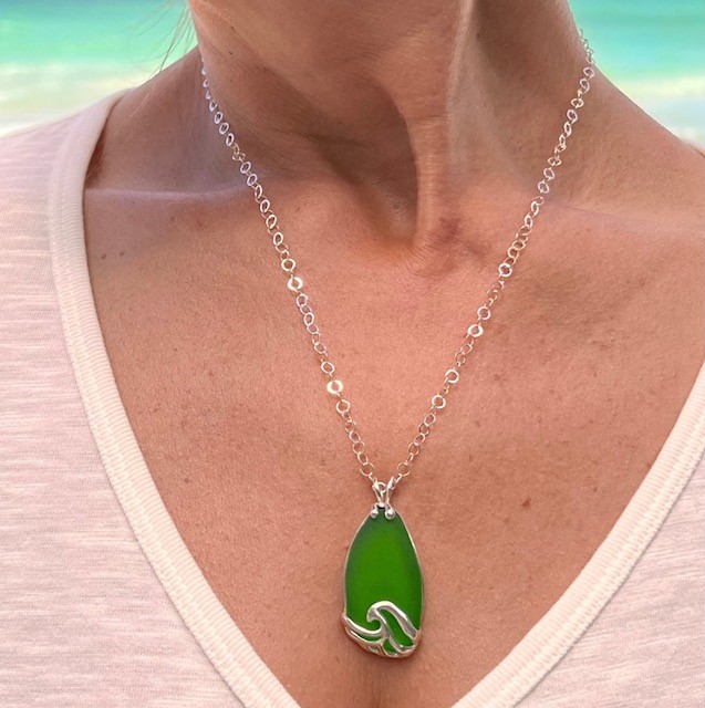 Anchor Charm Sea Glass Bezel Wrap Necklace