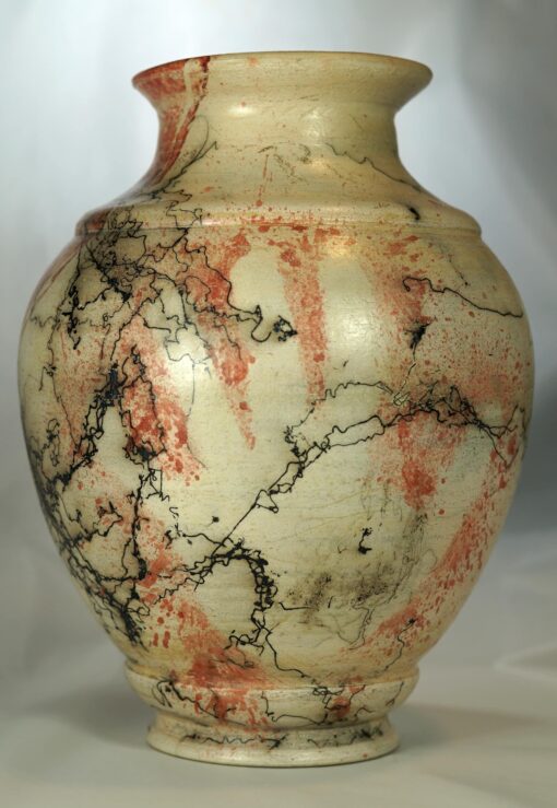 "Antiquities" Large Horse Hair Raku Vase by Stephen Hoel