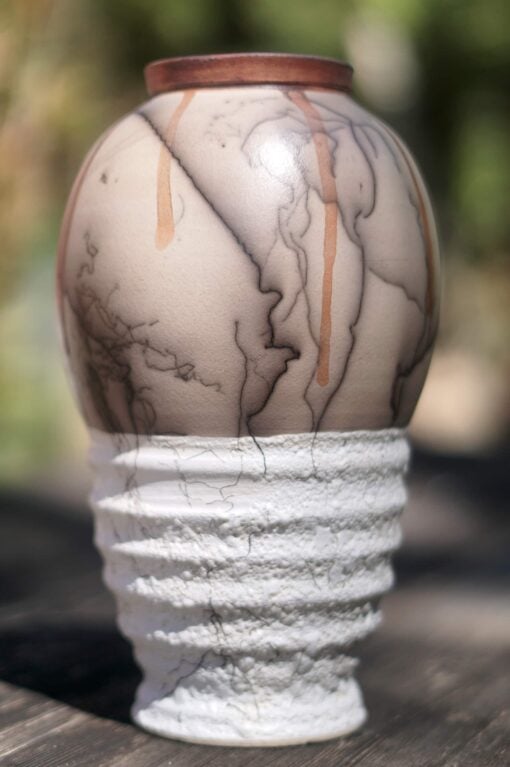 Horse Hair Raku Vase with Bubble Glaze by Stephen Hoel