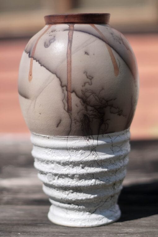 Horse Hair Raku Vase with Bubble Glaze by Stephen Hoel