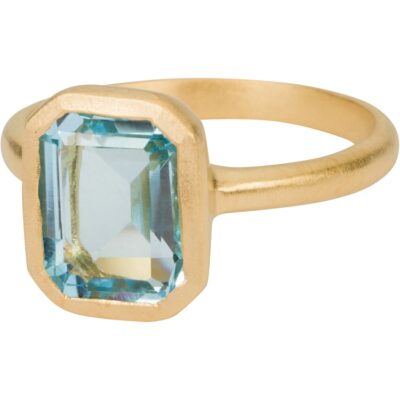 Brushed Gold Emerald-Cut Blue Topaz 18K Gold Vermeil Ring by Amata Jewelry