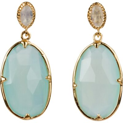 Aqua Chalcedony and Moonstone Earrings 18K Gold Vermeil by Amata Jewelry