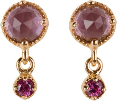 Brazilian Purple Amethyst & Rhodolite Garnet Small Post Earrings 18K Gold Vermeil - Amata Jewelry