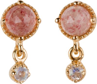 Pink Quartz & Rainbow Moonstone Small Post Earrings 18K Gold Vermeil - Amata Jewelry