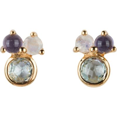 Topaz, Moonstone & Iolite Small Post Earrings 18K Gold Vermeil - Amata Jewelry