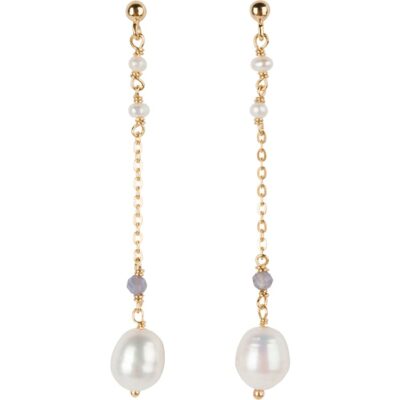 White Freshwater Pearl & Iolite Drop Earrings 18K Gold Vermeil - Amata Jewelry