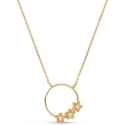 Three Plumerias with Cubic Zirconia Centers Necklace 18K Gold Vermeil by Amata Jewelry