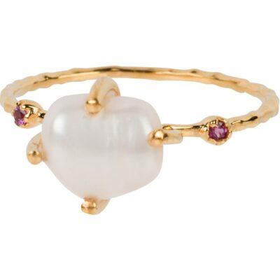 White Freshwater Pearl & Rhodolite Garnet Ring 18K Gold Vermeil by Amata Jewelry