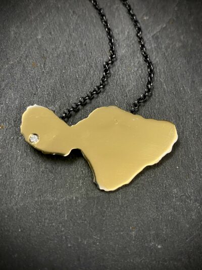 Sterling Silver Maui Pendant With 23.5K Gold Foil and Diamond by Stone O'Daugherty