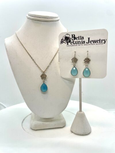 Silver Lotus Chalcedony Necklace and/or Earrings by Bella Petunia Jewelry