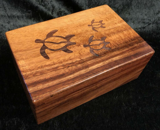 Hinged Koa Box with Three Honu / Sea Turtles - BOX 1