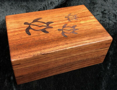 Hinged Koa Box with Three Honu / Sea Turtles - BOX 2