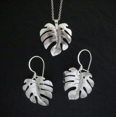 Silver Monstera Earrings and/or Necklace by Melina Castro