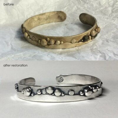 Recovered/Refurbished Silver Pebble Cuff Bracelet By Patti Millington