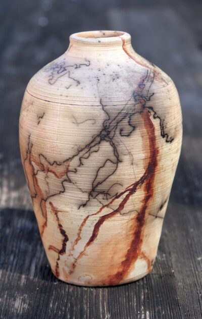 Horse Hair Raku Vase No. 1 in Rust/Black by Stephen Hoel