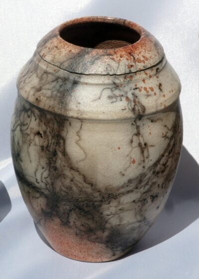 Horse Hair Raku Vase No. 2 In Rust/Tan/Black by Stephen Hoel