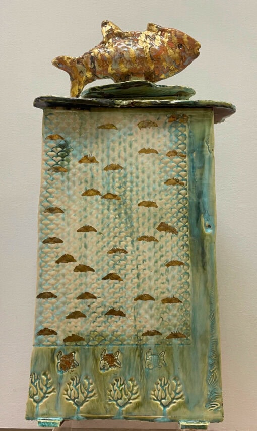 Fish Shrine - Large Ceramic Vessel With Lid Made by Arabella Ark