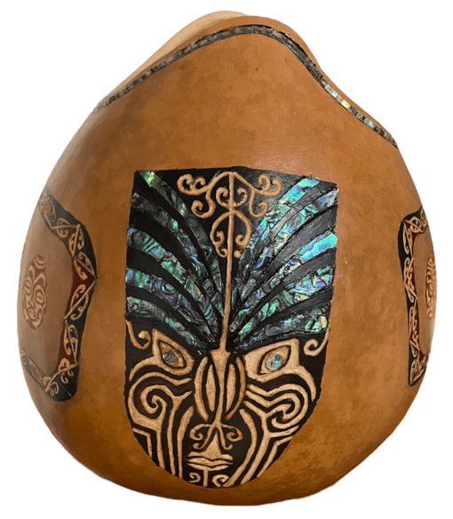 Maori-Inspired Gourd with Abalone Shell Inlay by Neola Caveny